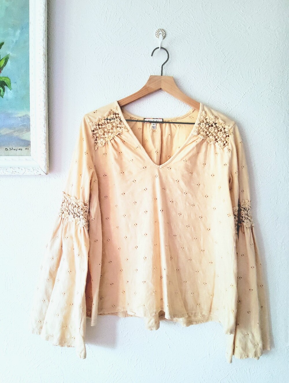Eri + Ali - ANTHROPOLOGIE Cotton Bell Sleeve Eyelet Top Sz. M